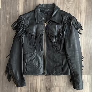 Vintage 1960s Branded Garments Leather Jacket Women's Size 12 Fringe Motorcycle
